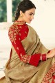 Classy Embroidered Saree in Beige Art Silk