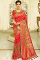 Contemporary Embroidered Art Silk Saree in Red with Blouse