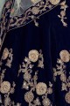 Velvet Lehenga Choli with Embroidery in Navy Blue