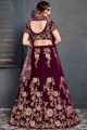 Lehenga Choli in Pink Velvet with Embroidery