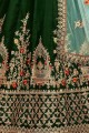Embroidered Lehenga Choli in Dark Green Silk