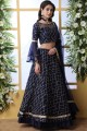 Navy Blue Lehenga Choli in Net with Embroidery