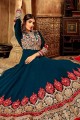 Prussian Blue Georgette Churidar Anarkali Suits with Georgette