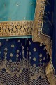 Blue Silk Satin Palazzo Suits with dupatta