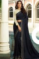 Traditional Silk Saree with Embroidered in Navy Blue