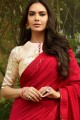 Indian Ethnic Silk Saree with Embroidered in Red
