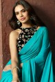 Indian Ethnic Blue Embroidered Silk Saree