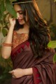 Patch Silk Saree in Brown with Blouse
