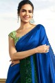 Traditional Embroidered Saree in Royal Blue Silk