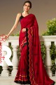 Indian Ethnic Red Saree in Embroidered Silk