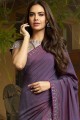 Purple Silk Embroidered Saree with Blouse