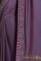 Purple Silk Embroidered Saree with Blouse