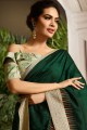 Pine Green Silk Saree with Embroidered