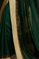 Pine Green Silk Saree with Embroidered