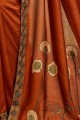 Embroidered Saree in Rust Orange Silk