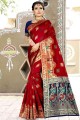 Latest Red Saree with Weaving Art Silk