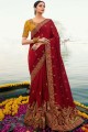 Indian Silk Maroon Saree in Embroidered