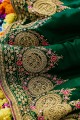 Dark Green Embroidered Silk Saree