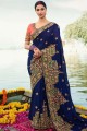 Silk Saree with Embroidered in Royal Blue