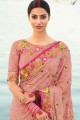 Chiffon Saree with Embroidered in Baby Pink