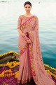 Chiffon Saree with Embroidered in Baby Pink