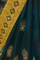 Teal Blue Saree in Embroidered Silk