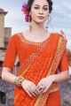 Gorgeous Orange Saree in Embroidered Georgette