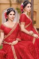Classy Red Saree in Embroidered Georgette