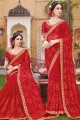 Classy Red Saree in Embroidered Georgette
