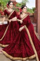 Gorgeous Maroon Georgette Saree with Embroidered