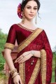 Gorgeous Maroon Georgette Saree with Embroidered
