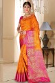 Weaving Art Silk Orange Saree Blouse