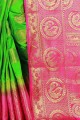 Weaving Art Silk Saree in Parrot Green with Blouse