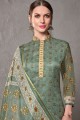 Silk Cotton Teal Grey Palazzo Suits with dupatta