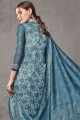 Silk Cotton Blue Palazzo Suits with dupatta