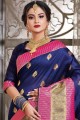 Indian Ethnic Art Silk Weaving Navy Blue Saree with Blouse