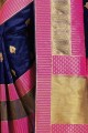 Indian Ethnic Art Silk Weaving Navy Blue Saree with Blouse