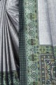 Grey Art Silk Printed Saree with Blouse
