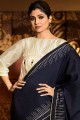 Elegant Embroidered Silk Saree in Navy Blue with Blouse