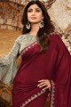 New Maroon Embroidered Saree in Silk
