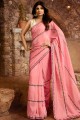 Stunning Embroidered Silk Pink Saree Blouse