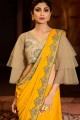 Embroidered Saree in Yellow Silk