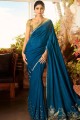 Silk Embroidered Blue Saree with Blouse