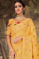 Yellow Saree in Embroidered Linen & Silk