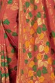 Dark Peach Saree with Embroidered Linen & Silk