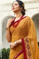 Printed Saree in Mustard Yellow Georgette