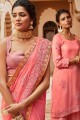 Chiffon Saree with Embroidered in Pink