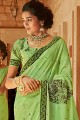 Embroidered Saree in Light Green Georgette & Satin
