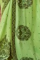 Embroidered Saree in Light Green Georgette & Satin