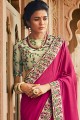 Silk Dark Pink Saree in Embroidered